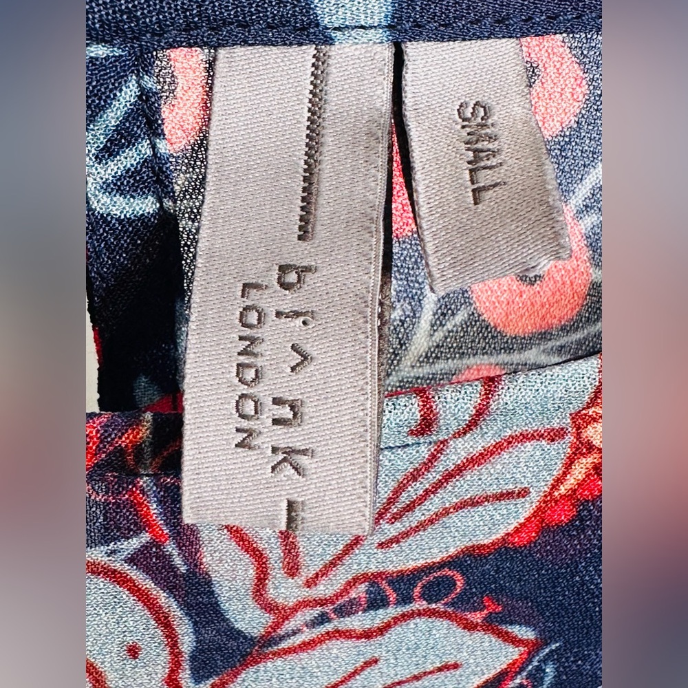 Anthro BLNK Miranda Peasant Red Blue Print Blouse Shirt Top - Picture 10 of 15